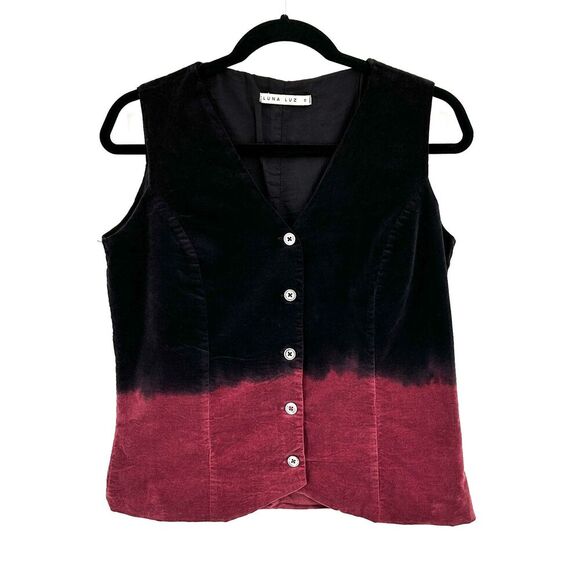 LUNA LUZ Black Pink Ombre Velvet Y2K Button Up Sleeveless Vest Top Size Small - Picture 1 of 4